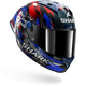 Shark motorcycle helmet with colorful design on a white background