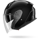 Black motorcycle helmet with clear visor on a white background