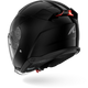 Black motorcycle helmet with a clear visor on a white background