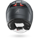 Black motorcycle helmet with clear visor on a white background