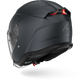 Black motorcycle helmet with clear visor on a white background