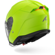 Green motorcycle helmet with clear visor on a white background