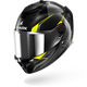 Black and yellow motorcycle helmet with clear visor on a white background