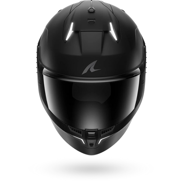 Black motorcycle helmet with a brand logo on a white background