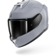Gray motorcycle helmet with a reflective visor on a white background