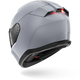 Gray motorcycle helmet with a red light on a white background